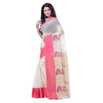 Pink hand woven cotton saree with blouse 3