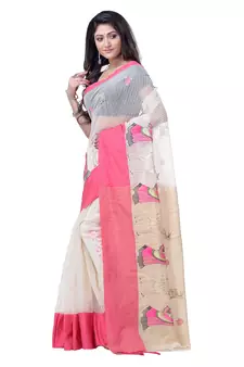 Pink hand woven cotton saree with blouse