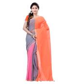 Orange plain cotton silk saree with blouse