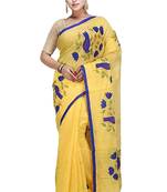 Yellow plain cotton silk saree with blouse