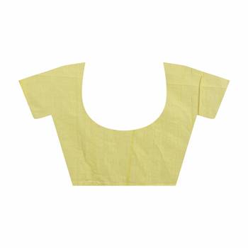 Yellow plain cotton silk saree with blouse 4