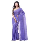 Purple plain cotton silk saree with blouse