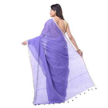 Purple plain cotton silk saree with blouse 2