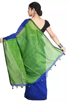 Green plain cotton silk saree with blouse
