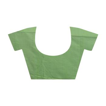 Green plain cotton silk saree with blouse 4
