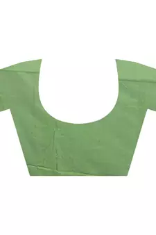Green plain cotton silk saree with blouse