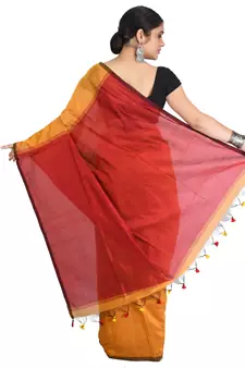 Yellow plain cotton silk saree with blouse