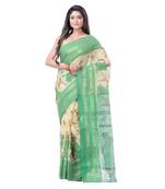 Green Printed Cotton Saree Without Blouse