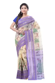 Lavender Printed Cotton Saree Without Blouse