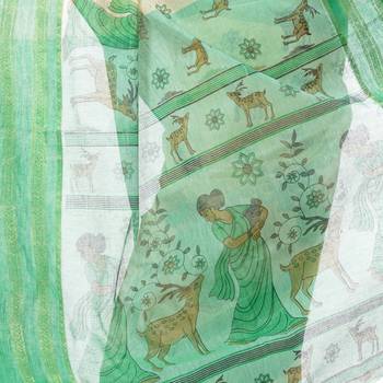 Green Printed Cotton Saree Without Blouse 4