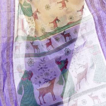 Lavender Printed Cotton Saree Without Blouse 4