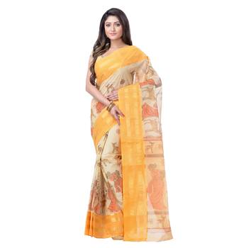 Yellow Printed Cotton Saree Without Blouse 1
