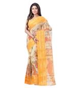 Yellow Printed Cotton Saree Without Blouse