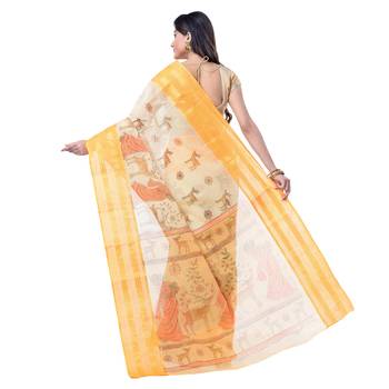 Yellow Printed Cotton Saree Without Blouse 2