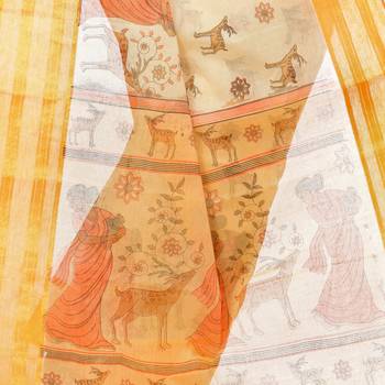 Yellow Printed Cotton Saree Without Blouse 4