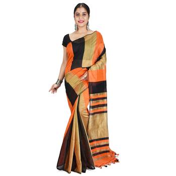 Multicolor plain cotton silk saree with blouse 1