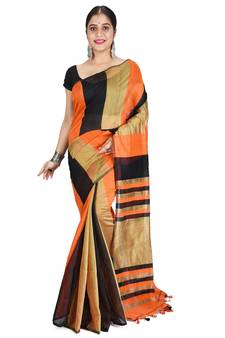 Multicolor plain cotton silk saree with blouse