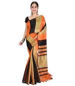 Multicolor plain cotton silk saree with blouse