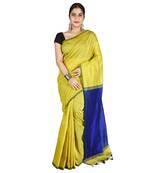 Olive plain cotton silk saree with blouse