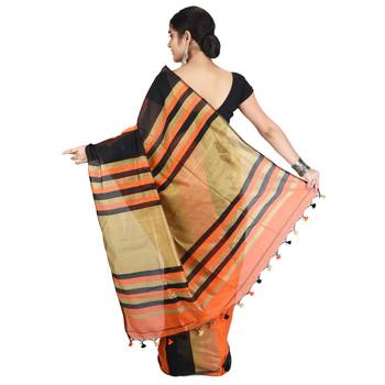 Multicolor plain cotton silk saree with blouse 2