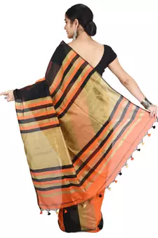 Multicolor plain cotton silk saree with blouse