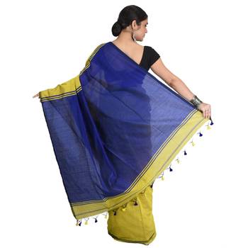 Olive plain cotton silk saree with blouse 2