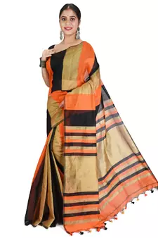 Multicolor plain cotton silk saree with blouse
