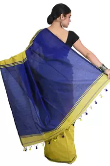 Olive plain cotton silk saree with blouse