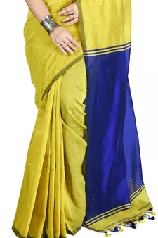 Olive plain cotton silk saree with blouse