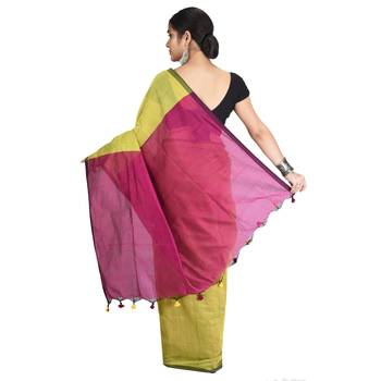 Yellow plain cotton silk saree with blouse 2