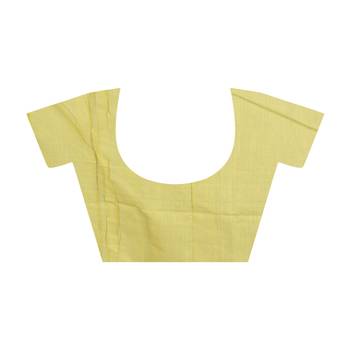 Yellow plain cotton silk saree with blouse 4