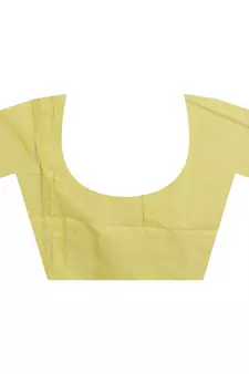 Yellow plain cotton silk saree with blouse