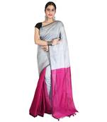 Pink plain cotton silk saree with blouse