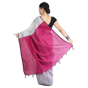 Pink plain cotton silk saree with blouse 2