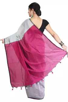 Pink plain cotton silk saree with blouse