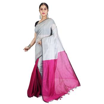 Pink plain cotton silk saree with blouse 3
