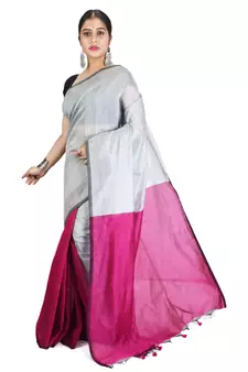 Pink plain cotton silk saree with blouse