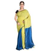 Yellow plain cotton silk saree with blouse