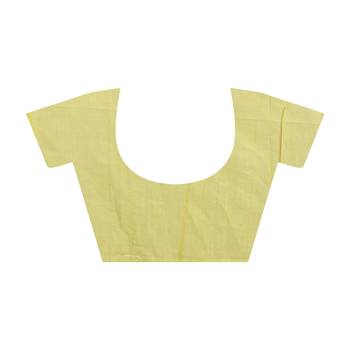 Yellow plain cotton silk saree with blouse 4