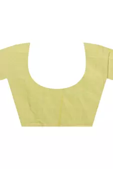 Yellow plain cotton silk saree with blouse