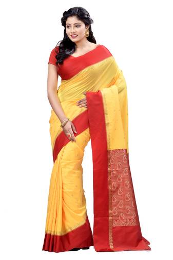 Yellow embroidered art silk saree with blouse
