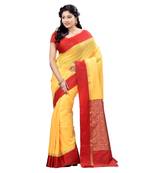 Yellow embroidered art silk saree with blouse