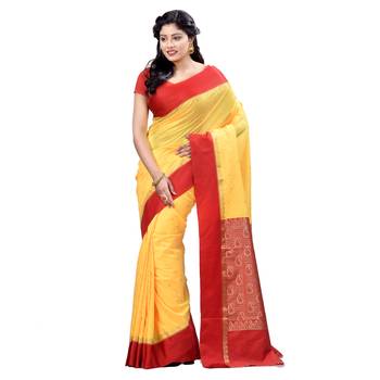 Yellow embroidered art silk saree with blouse 2