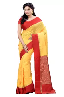 Yellow embroidered art silk saree with blouse