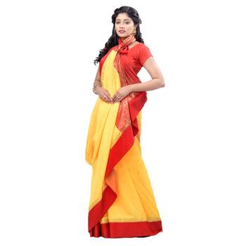 Yellow embroidered art silk saree with blouse 3