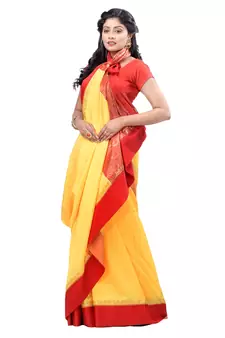 Yellow embroidered art silk saree with blouse
