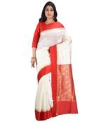 White embroidered art silk saree with blouse