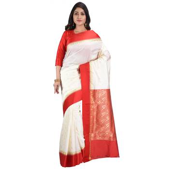 White embroidered art silk saree with blouse 2