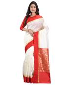 White embroidered art silk saree with blouse