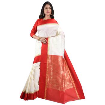 White embroidered art silk saree with blouse 3